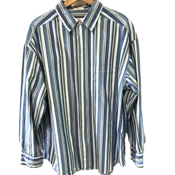 Geoffrey Beene Cotton Button-Down Shirt: Vintage, Blue Stripes, Men’s Size XL - Picture 1 of 8